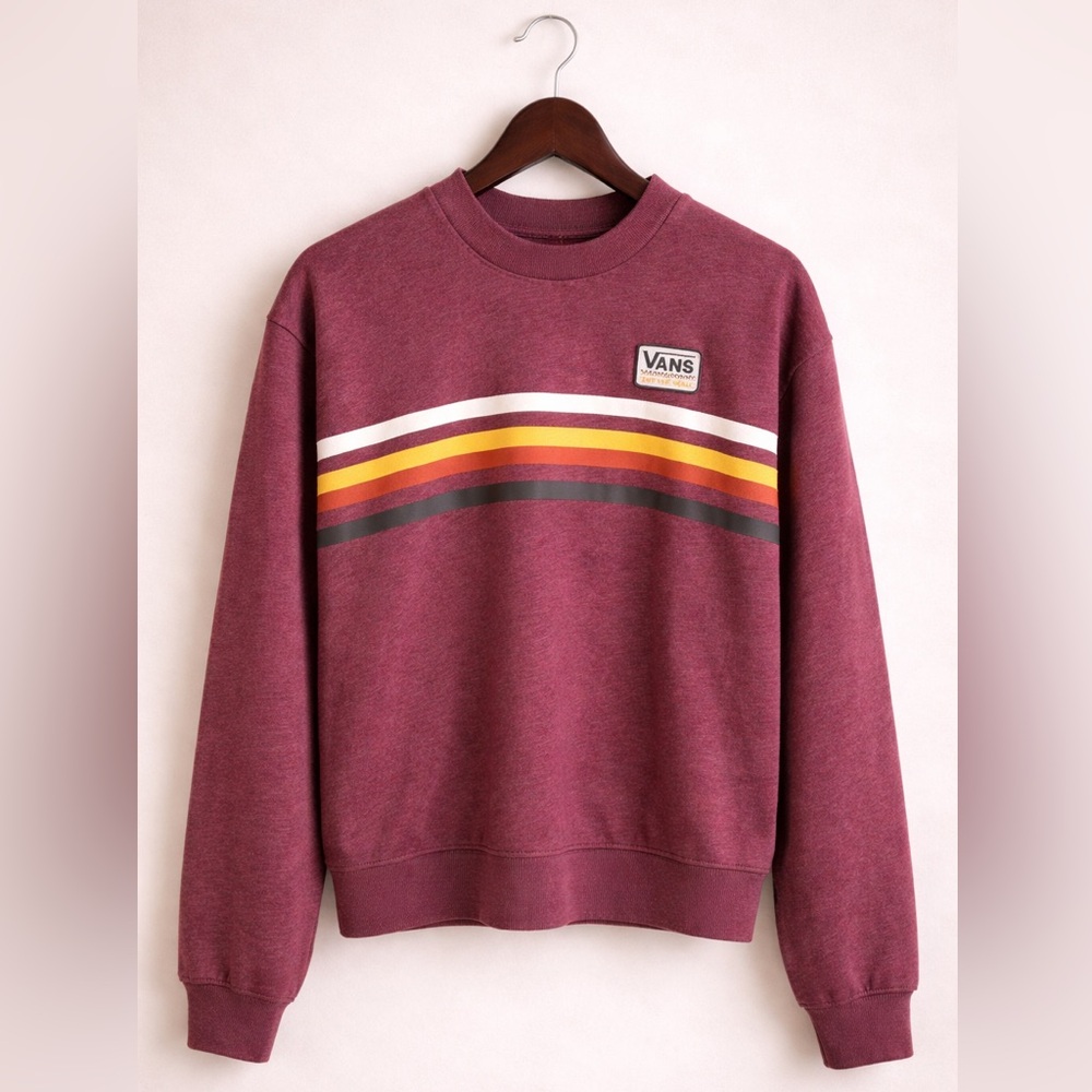 Vans Retro Stripe Crewneck Sweatshirt Burgundy Multicolor Pullover XS